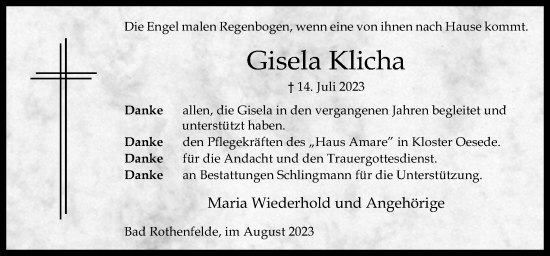 Traueranzeige von Gisela Klicha von Neue Osnabrücker Zeitung GmbH & Co. KG