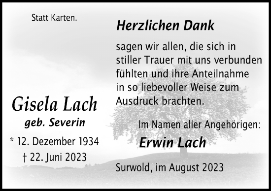 Traueranzeige von Gisela Lach von Neue Osnabrücker Zeitung GmbH & Co. KG