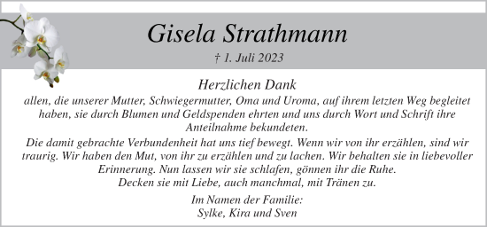 Traueranzeige von Gisela Strathmann von Neue Osnabrücker Zeitung GmbH & Co. KG