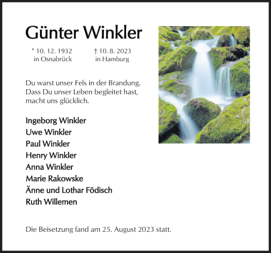 Traueranzeige von Günter Winkler von Neue Osnabrücker Zeitung GmbH & Co. KG