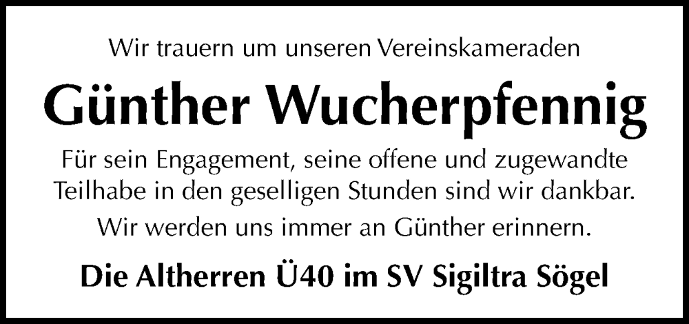  Traueranzeige für Günther Wucherpfennig vom 04.08.2023 aus Neue Osnabrücker Zeitung GmbH & Co. KG