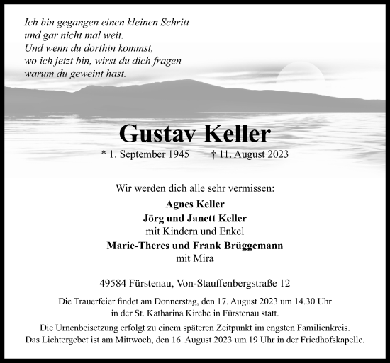 Traueranzeige von Gustav Keller von Neue Osnabrücker Zeitung GmbH & Co. KG