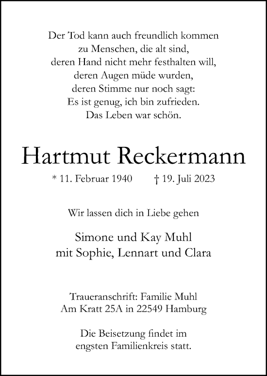 Traueranzeige von Hartmut Reckermann von Neue Osnabrücker Zeitung GmbH & Co. KG