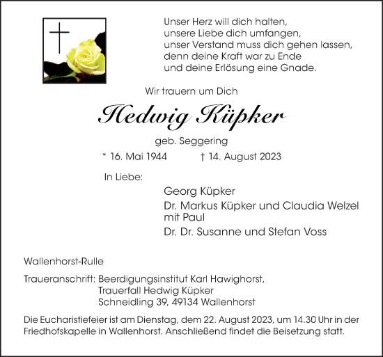 Traueranzeige von Hedwig Küpker von Neue Osnabrücker Zeitung GmbH & Co. KG