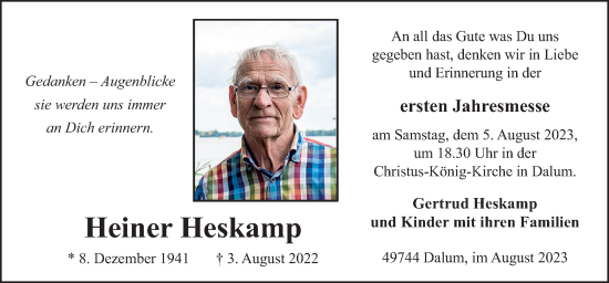 Traueranzeige von Heiner Heskamp von Neue Osnabrücker Zeitung GmbH & Co. KG