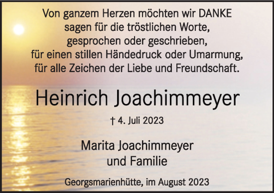 Traueranzeige von Heinrich Joachimmeyer von Neue Osnabrücker Zeitung GmbH & Co. KG