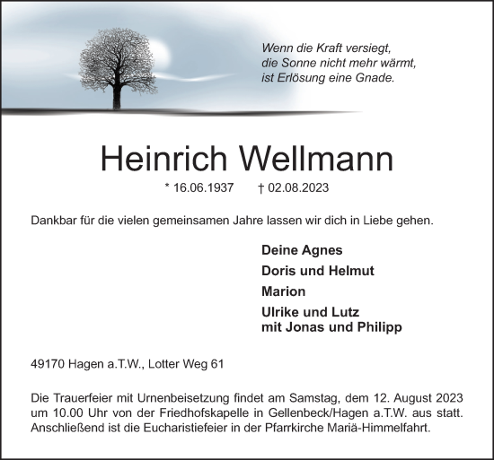 Traueranzeige von Heinrich Weltmann von Neue Osnabrücker Zeitung GmbH & Co. KG