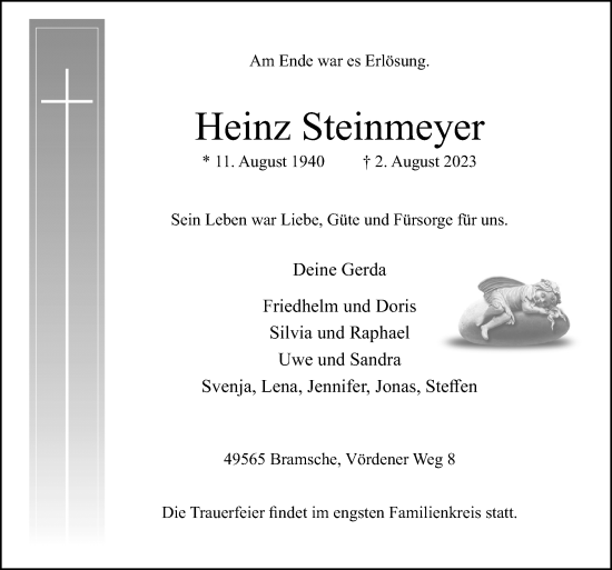 Traueranzeige von Heinz Steinmeyer von Neue Osnabrücker Zeitung GmbH & Co. KG