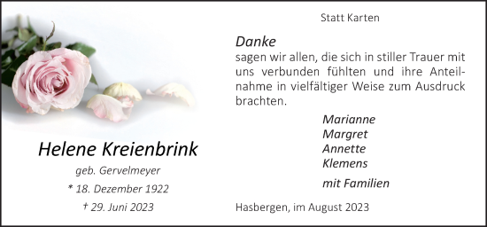 Traueranzeige von Helene Kreienbrink von Neue Osnabrücker Zeitung GmbH & Co. KG