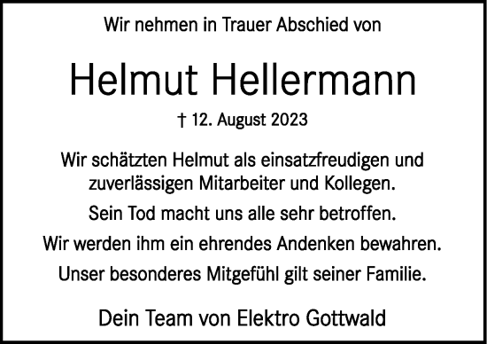 Traueranzeige von Helmut Hellermann von Neue Osnabrücker Zeitung GmbH & Co. KG