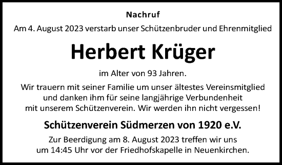 Traueranzeige von Herbert Krüger von Neue Osnabrücker Zeitung GmbH & Co. KG