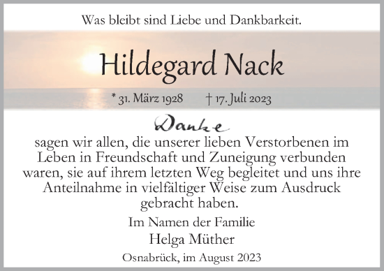 Traueranzeige von Hildegard Nack von Neue Osnabrücker Zeitung GmbH & Co. KG