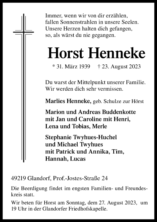 Traueranzeige von Horst Henneke von Neue Osnabrücker Zeitung GmbH & Co. KG