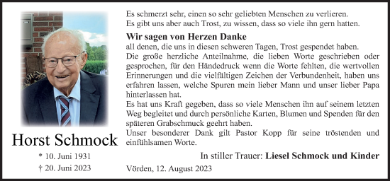 Traueranzeige von Horst Schmock von Neue Osnabrücker Zeitung GmbH & Co. KG