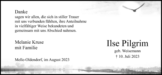 Traueranzeige von Ilse Pilgrim von Neue Osnabrücker Zeitung GmbH & Co. KG