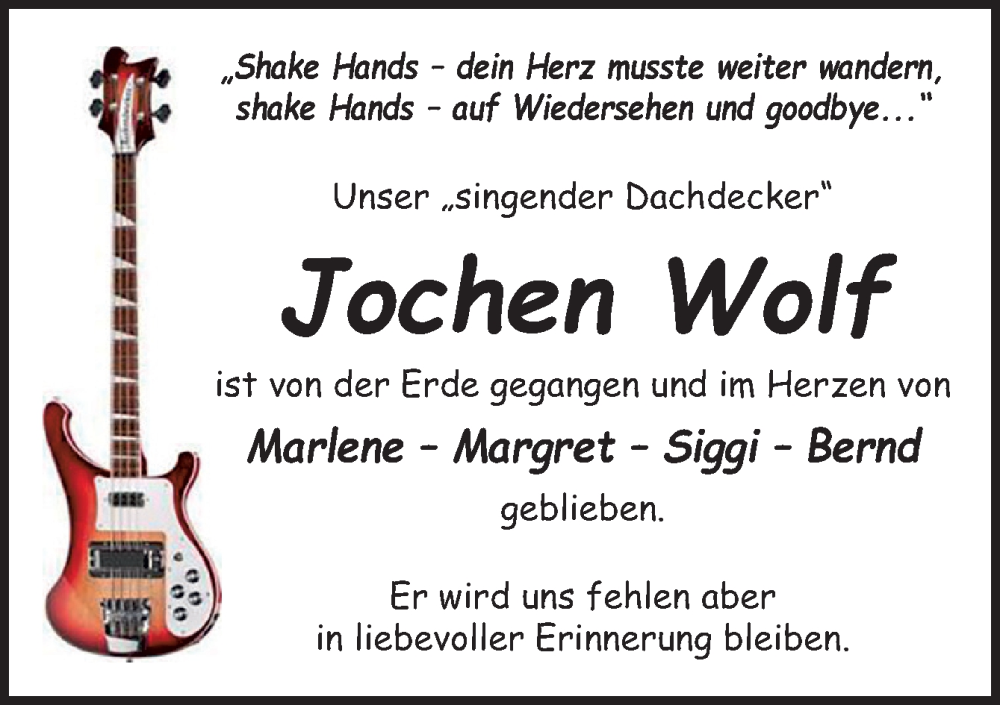  Traueranzeige für Jochen Wolf vom 05.08.2023 aus Neue Osnabrücker Zeitung GmbH & Co. KG