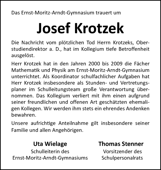 Traueranzeige von Josef Krotzek von Neue Osnabrücker Zeitung GmbH & Co. KG
