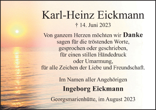 Traueranzeige von Karl-Heinz Eickmann von Neue Osnabrücker Zeitung GmbH & Co. KG