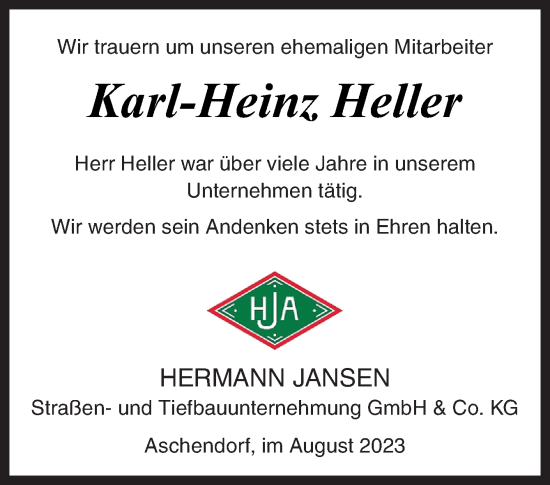 Traueranzeige von Karl-Heinz Heller von Neue Osnabrücker Zeitung GmbH & Co. KG