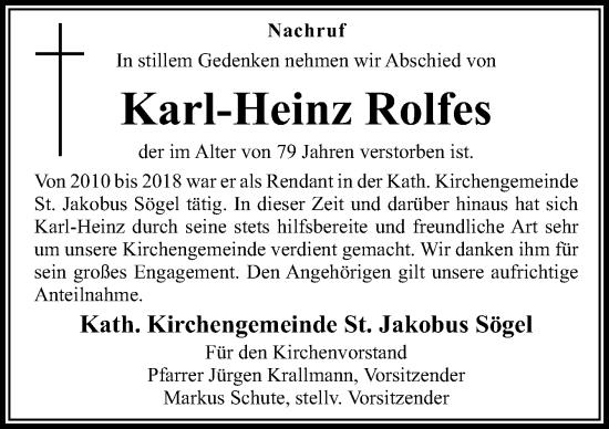 Traueranzeige von Karl-Heinz Rolfes von Neue Osnabrücker Zeitung GmbH & Co. KG