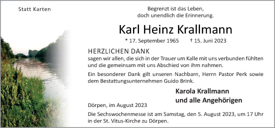 Traueranzeige von Karl Heinz Krallmann von Neue Osnabrücker Zeitung GmbH & Co. KG