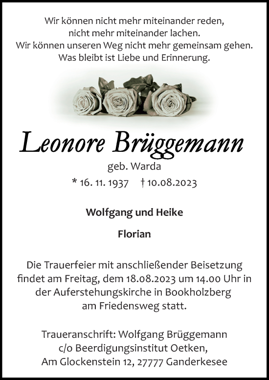 Traueranzeige von Leonore Brüggemann von DK Medien GmbH & Co. KG