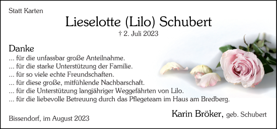 Traueranzeige von Lieselotte Schubert von Neue Osnabrücker Zeitung GmbH & Co. KG