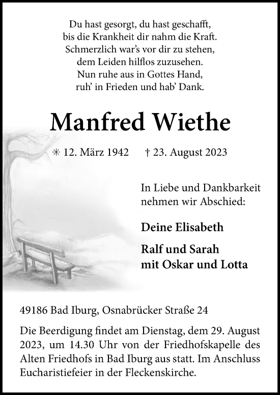 Traueranzeige von Manfred Wiethe von Neue Osnabrücker Zeitung GmbH & Co. KG