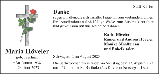 Traueranzeige von Maria Höveler von Neue Osnabrücker Zeitung GmbH & Co. KG