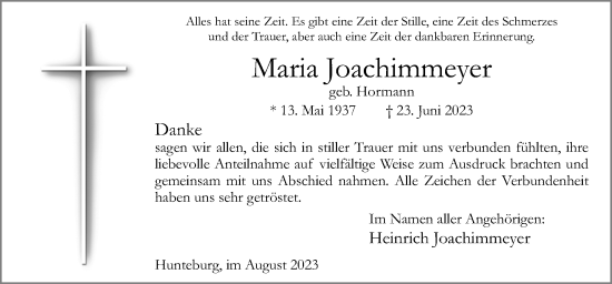 Traueranzeige von Maria Joachimmeyer von Neue Osnabrücker Zeitung GmbH & Co. KG