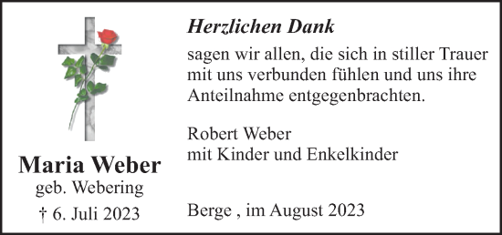 Traueranzeige von Maria Weber von Neue Osnabrücker Zeitung GmbH & Co. KG