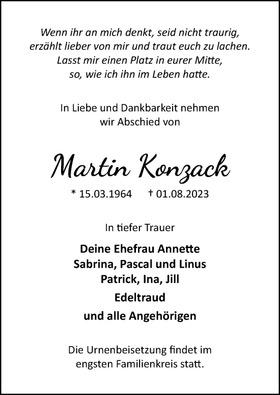 Traueranzeige von Martin Konzack von Neue Osnabrücker Zeitung GmbH & Co. KG