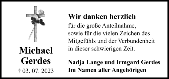 Traueranzeige von Michael Gerdes von Neue Osnabrücker Zeitung GmbH & Co. KG