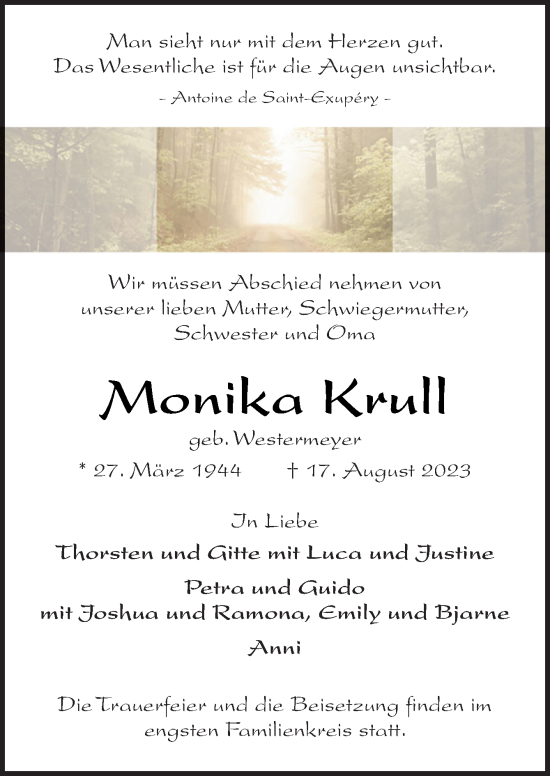 Traueranzeige von Monika Krull von Neue Osnabrücker Zeitung GmbH & Co. KG