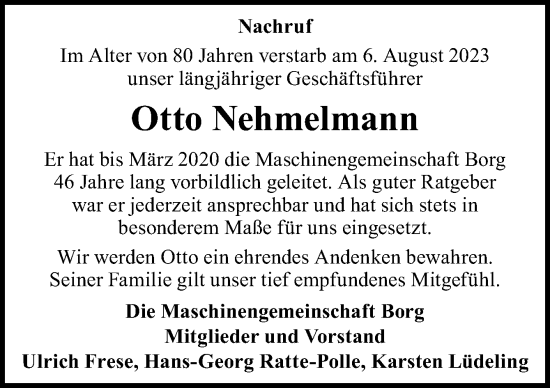 Traueranzeige von Otto Nehmelmann von Neue Osnabrücker Zeitung GmbH & Co. KG