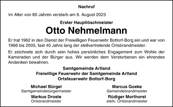 Traueranzeige von Otto Nehmelmann von Neue Osnabrücker Zeitung GmbH & Co. KG