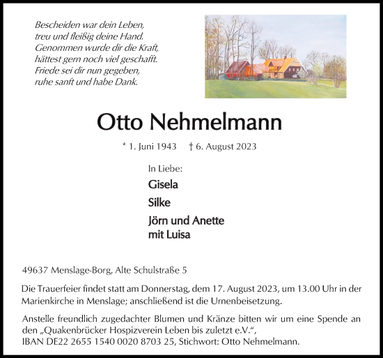 Traueranzeige von Otto Nehmelmann von Neue Osnabrücker Zeitung GmbH & Co. KG