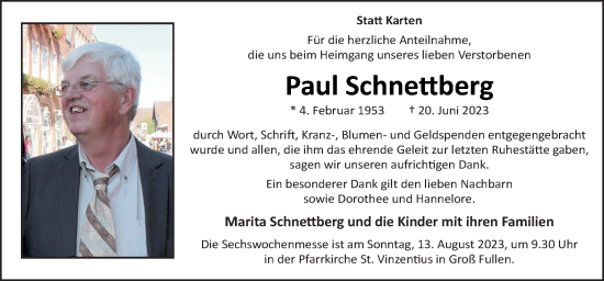 Traueranzeige von Paul Schnettberg von Neue Osnabrücker Zeitung GmbH & Co. KG