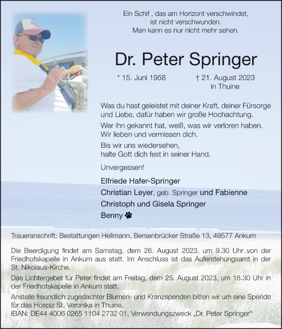 Traueranzeige von Peter Springer von Neue Osnabrücker Zeitung GmbH & Co. KG