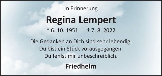 Traueranzeige von Regina Lempert von Neue Osnabrücker Zeitung GmbH & Co. KG