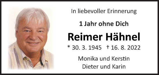 Traueranzeige von Reimer Hähnel Hähnel von Neue Osnabrücker Zeitung GmbH & Co. KG