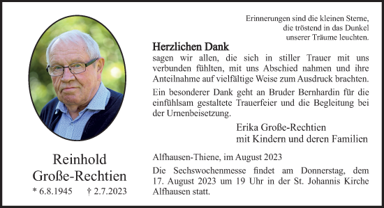 Traueranzeige von Reinhold Große-Rechtien von Neue Osnabrücker Zeitung GmbH & Co. KG