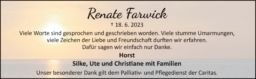  Traueranzeige für Renate Farwick vom 05.08.2023 aus Neue Osnabrücker Zeitung GmbH & Co. KG