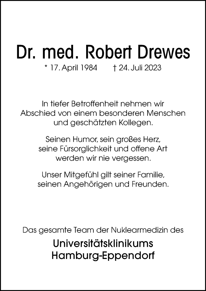  Traueranzeige für Robert Drewes vom 05.08.2023 aus Neue Osnabrücker Zeitung GmbH & Co. KG