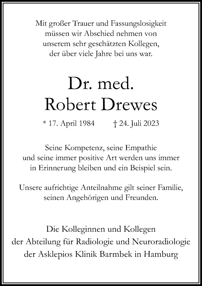  Traueranzeige für Robert Drewes vom 05.08.2023 aus Neue Osnabrücker Zeitung GmbH & Co. KG