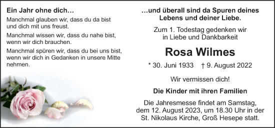 Traueranzeige von Rosa Wilmes von Neue Osnabrücker Zeitung GmbH & Co. KG