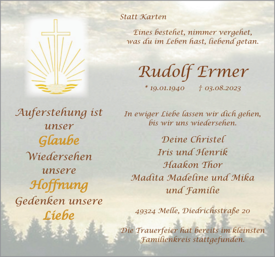 Traueranzeige von Rudolf Ermer von Neue Osnabrücker Zeitung GmbH & Co. KG