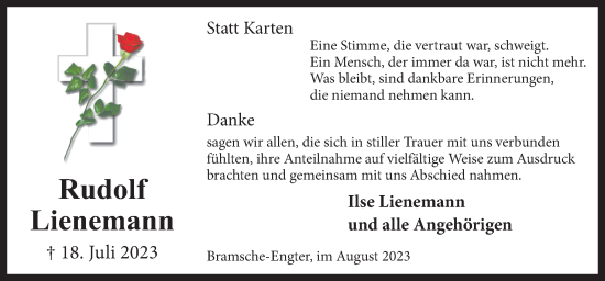 Traueranzeige von Rudolf Lienemann von Neue Osnabrücker Zeitung GmbH & Co. KG