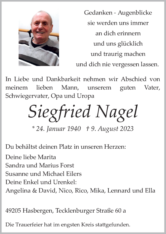 Traueranzeige von Siegfried Nagel von Neue Osnabrücker Zeitung GmbH & Co. KG