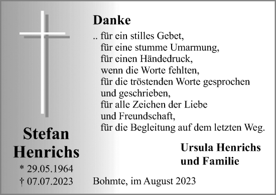 Traueranzeige von Stefan Henrichs von Neue Osnabrücker Zeitung GmbH & Co. KG